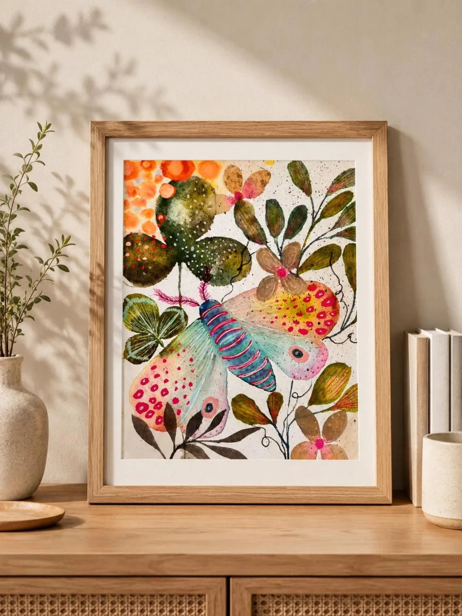 Moonlit Moth – Moth Wall Art, Watercolour Insect Print, Botanical Illustration, A4 Art Print, Woodland Home Décor, Unframed - Erika's Whimsical Art