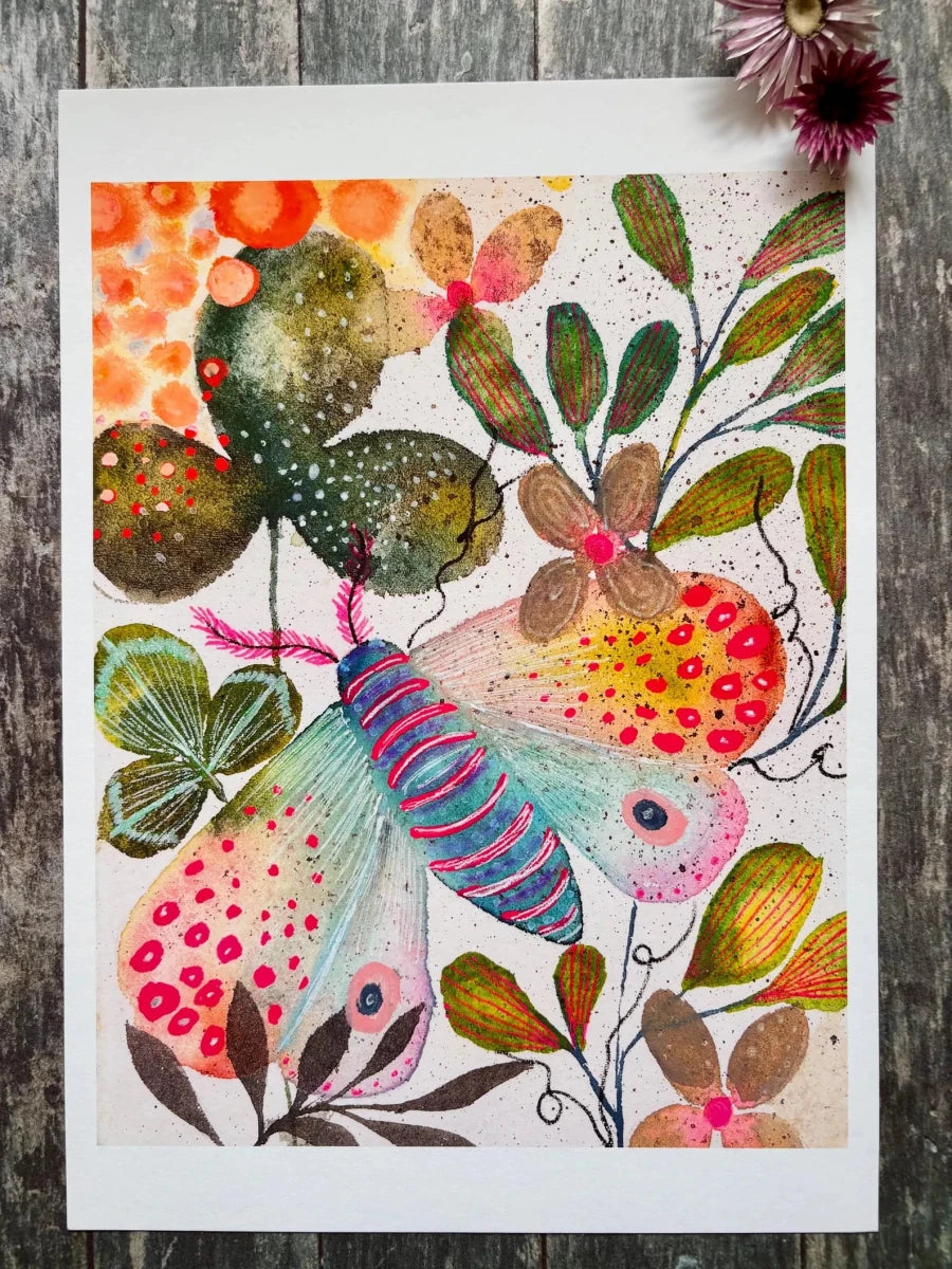 Moonlit Moth – Moth Wall Art, Watercolour Insect Print, Botanical Illustration, A4 Art Print, Woodland Home Décor, Unframed - Erika's Whimsical Art