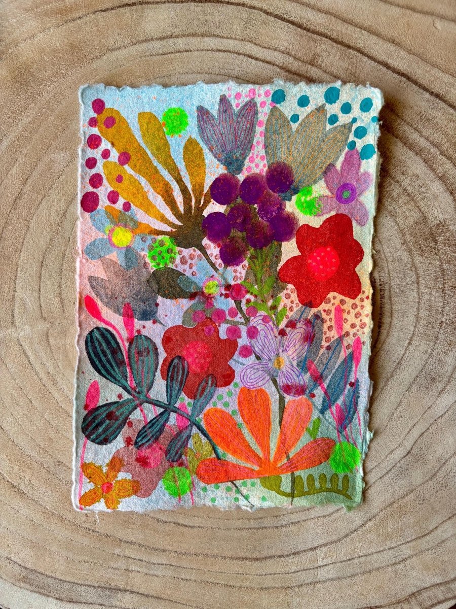 Original Floral Watercolor Painting: Handmade Cotton Paper, A5 Art - Erika's Whimsical Art