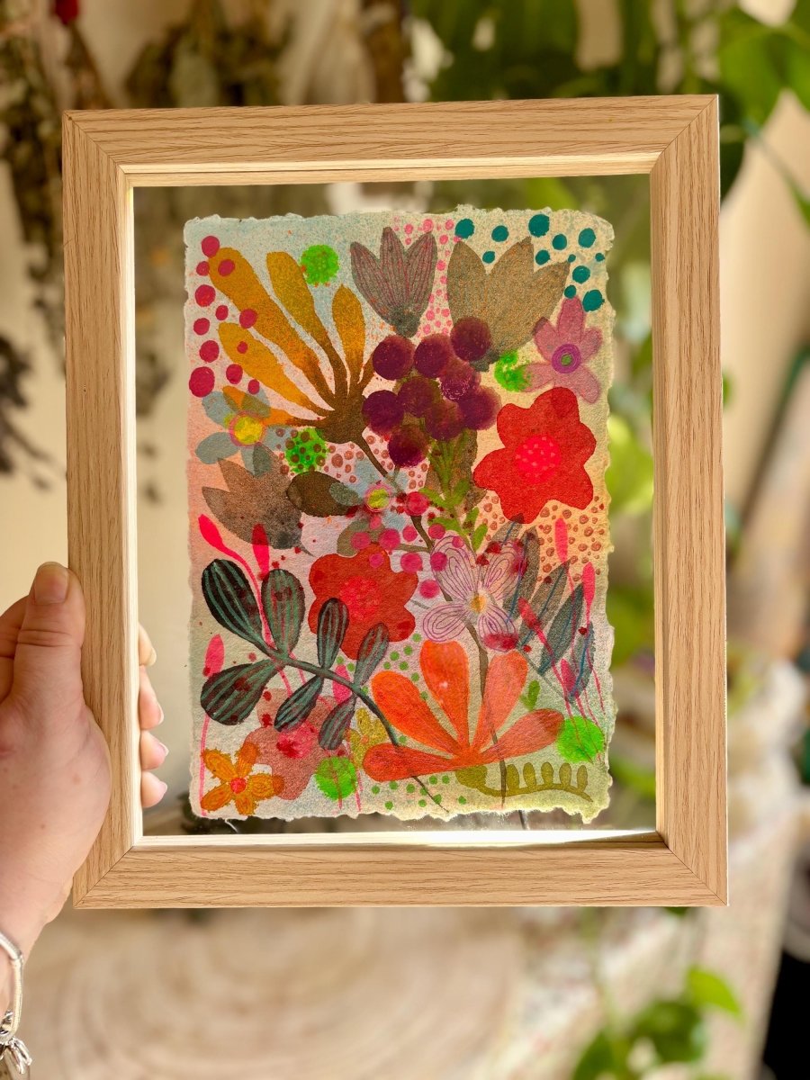 Original Floral Watercolor Painting: Handmade Cotton Paper, A5 Art - Erika's Whimsical Art