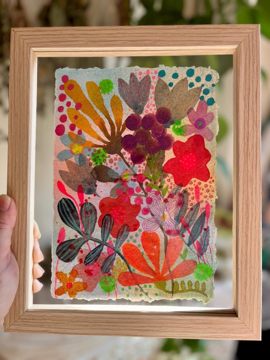 Original Floral Watercolor Painting: Handmade Cotton Paper, A5 Art - Erika's Whimsical Art