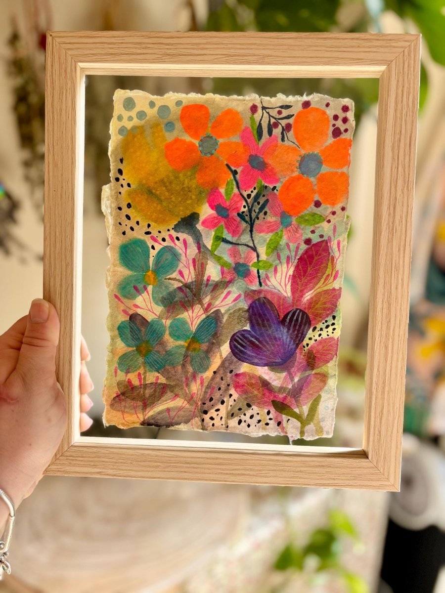 Original Floral Watercolor Painting: Handmade Cotton Paper Art (A5) - Erika's Whimsical Art