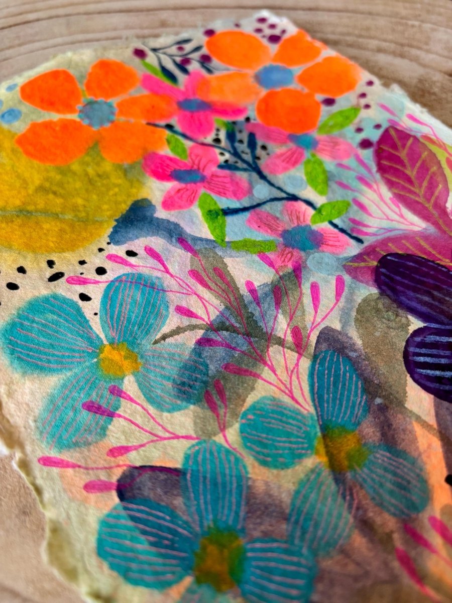 Original Floral Watercolor Painting: Handmade Cotton Paper Art (A5) - Erika's Whimsical Art