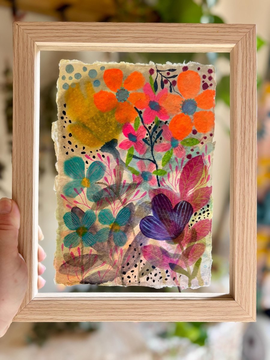 Original Floral Watercolor Painting: Handmade Cotton Paper Art (A5) - Erika's Whimsical Art