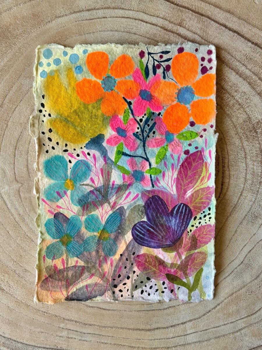 Original Floral Watercolor Painting: Handmade Cotton Paper Art (A5) - Erika's Whimsical Art