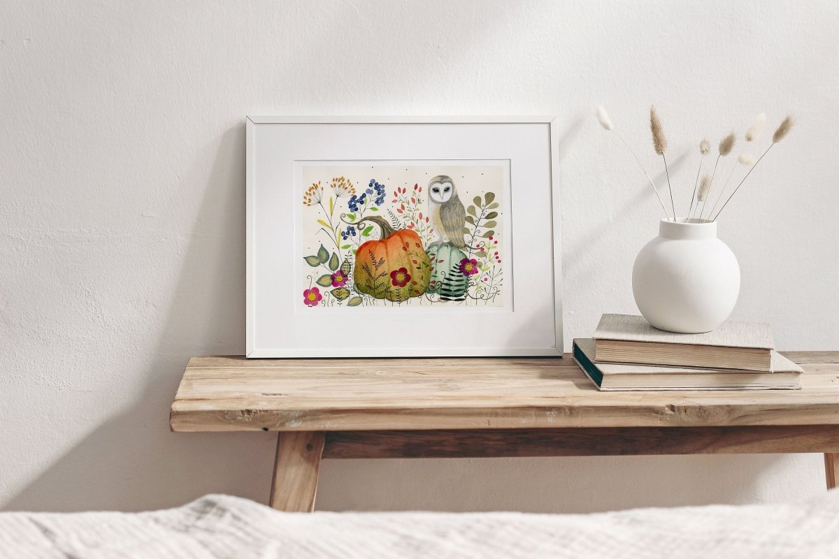 Owl wall art, Owl Illustration, Woodland animal print,A4 Art Print, Home Décor, Colourful wall art, Floral wall art,Owl print, Kitchen Print - Erika's Whimsical Art