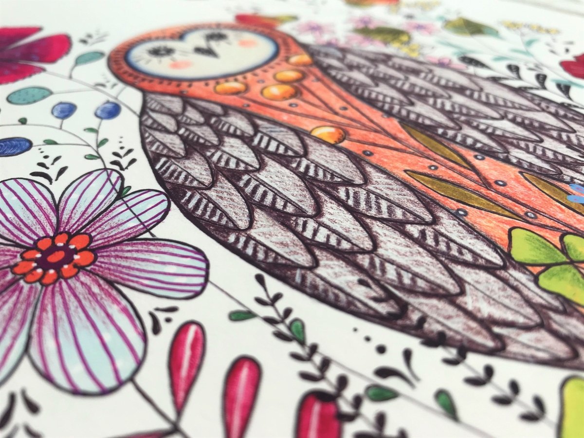 Owl wall art, Owl Illustration, Woodland animal print,A4 Art Print, Home Décor, Colourful wall art, Floral wall art,Owl print, Kitchen Print - Erika's Whimsical Art