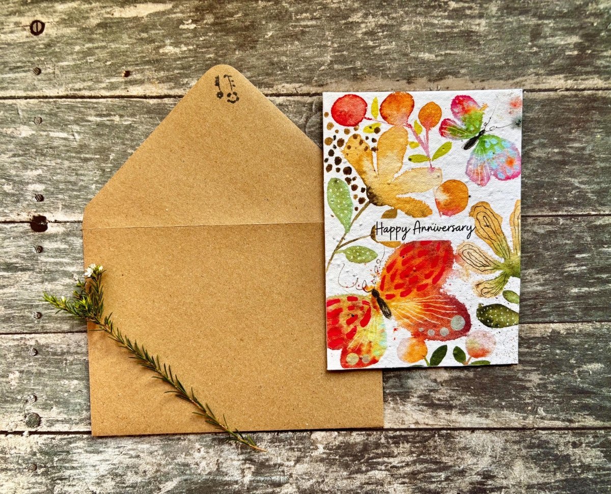 Plantable Anniversary Card – Butterfly Seed Paper Card, Wildflower Gift - Erika's Whimsical Art