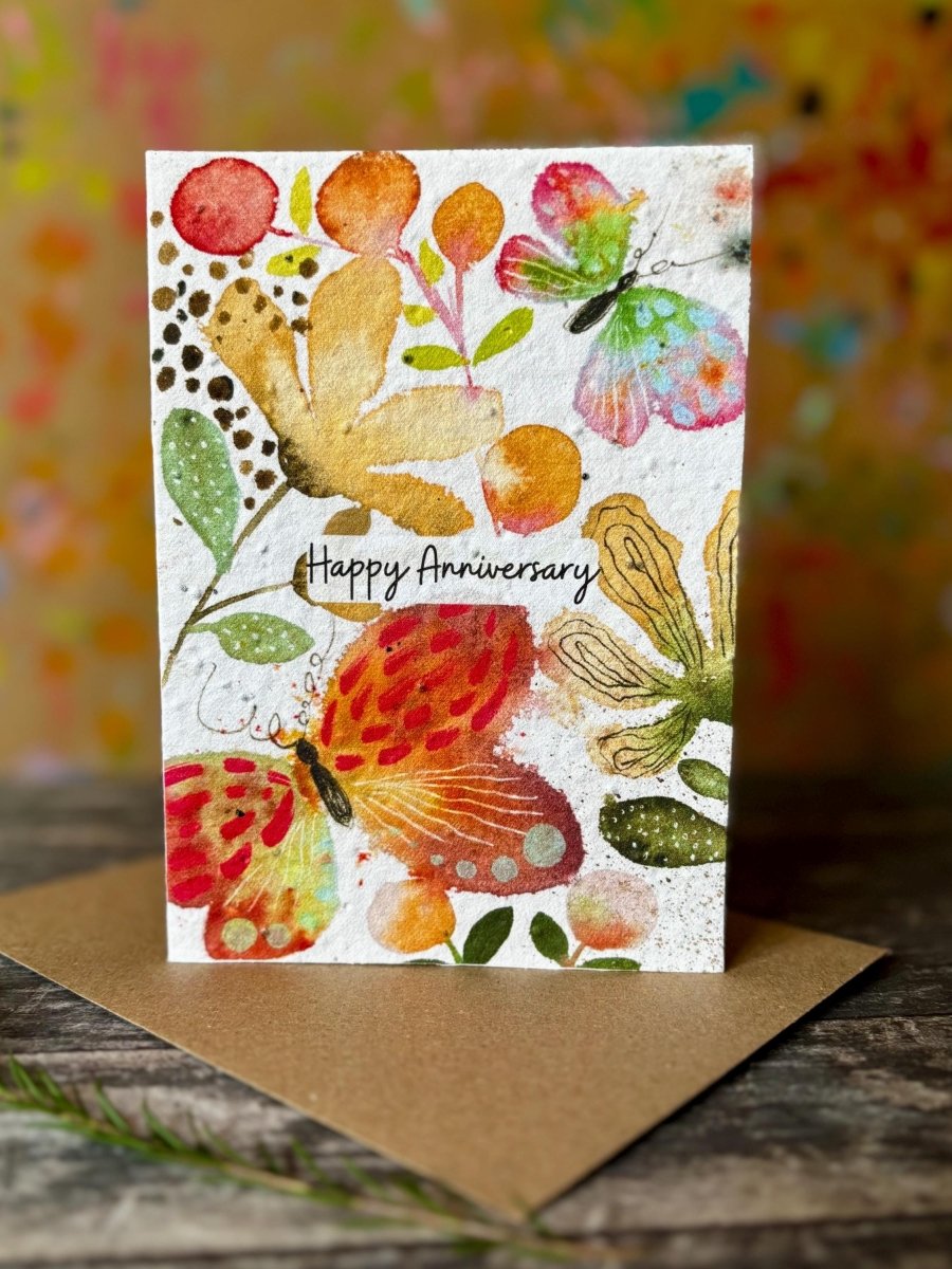 Plantable Anniversary Card – Butterfly Seed Paper Card, Wildflower Gift - Erika's Whimsical Art