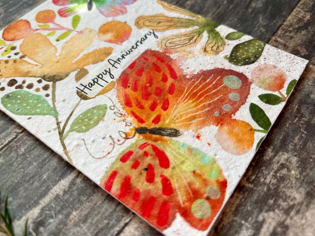 Plantable Anniversary Card – Butterfly Seed Paper Card, Wildflower Gift - Erika's Whimsical Art