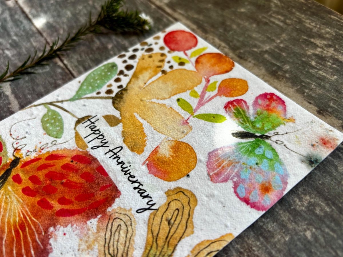 Plantable Anniversary Card – Butterfly Seed Paper Card, Wildflower Gift - Erika's Whimsical Art