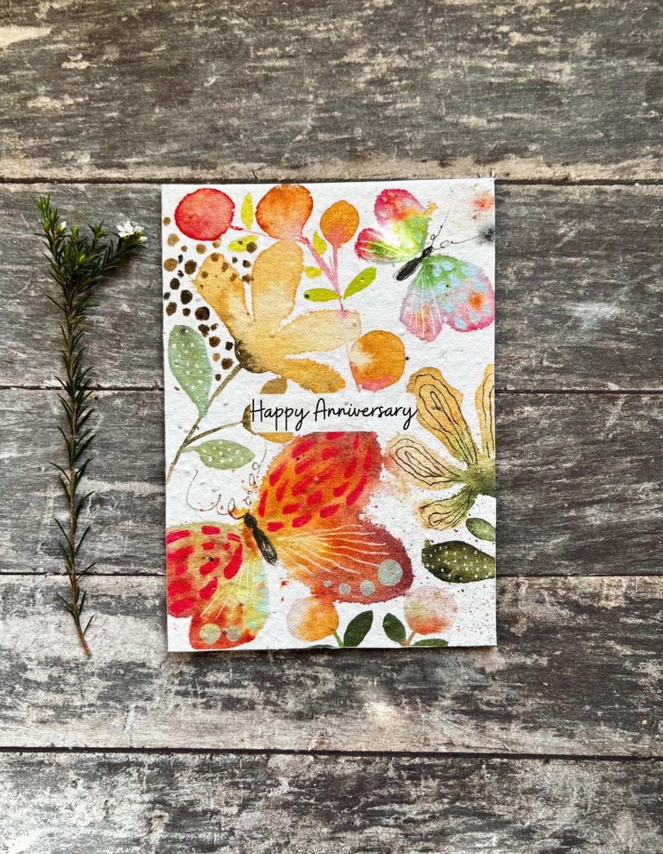 Plantable Anniversary Card – Butterfly Seed Paper Card, Wildflower Gift - Erika's Whimsical Art