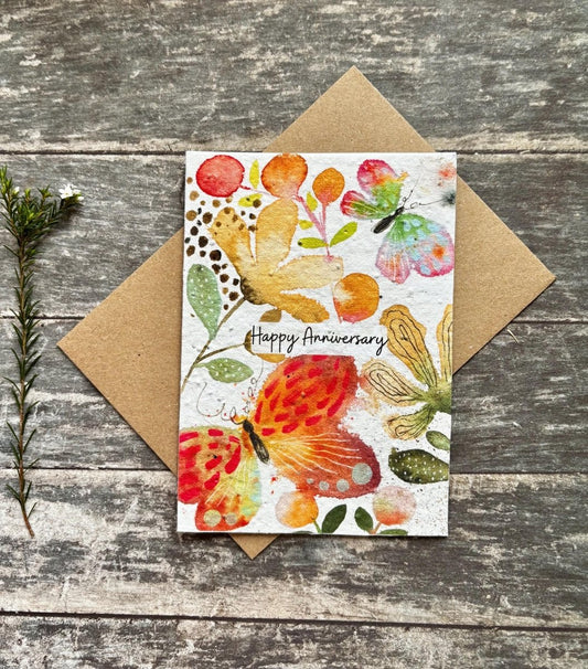 Plantable Anniversary Card – Butterfly Seed Paper Card, Wildflower Gift - Erika's Whimsical Art