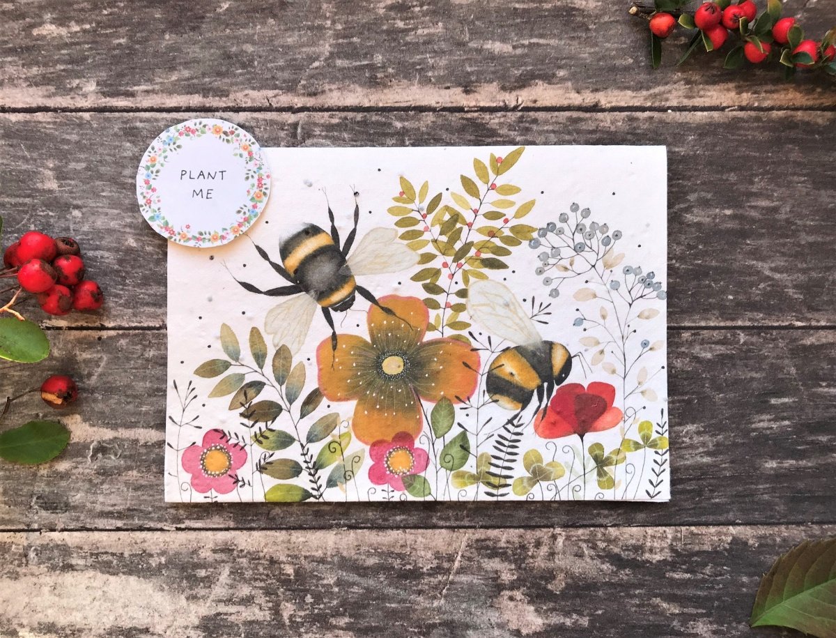 Plantable Bee Birthday Card: Flower Seed Paper, Eco - Friendly - Erika's Whimsical Art