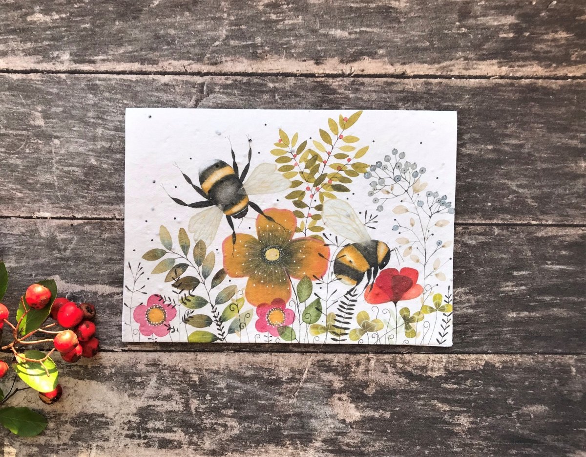 Plantable Bee Birthday Card: Flower Seed Paper, Eco - Friendly - Erika's Whimsical Art