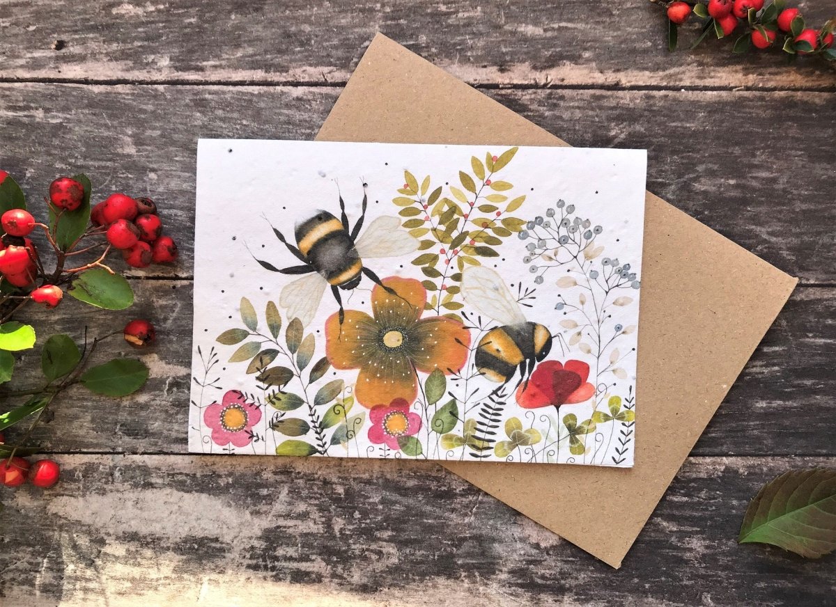 Plantable Bee Birthday Card: Flower Seed Paper, Eco - Friendly - Erika's Whimsical Art