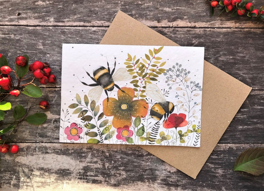 Plantable Bee Birthday Card: Flower Seed Paper, Eco - Friendly - Erika's Whimsical Art