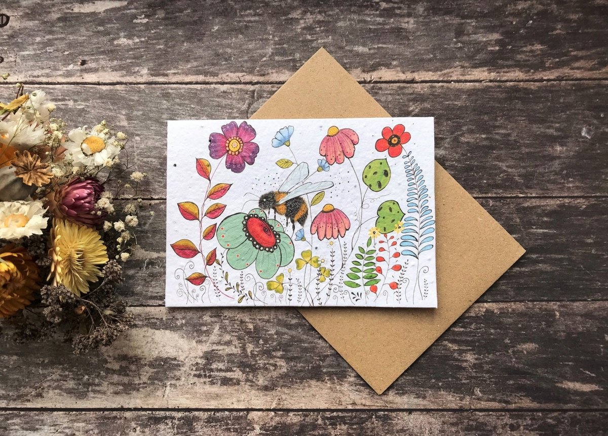 Plantable Bee Birthday Card: Wildflower Seed Paper - Erika's Whimsical Art