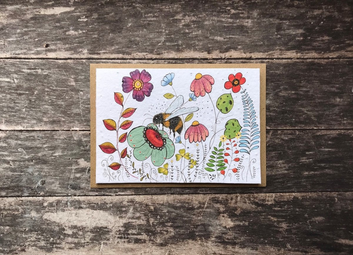 Plantable Bee Birthday Card: Wildflower Seed Paper - Erika's Whimsical Art