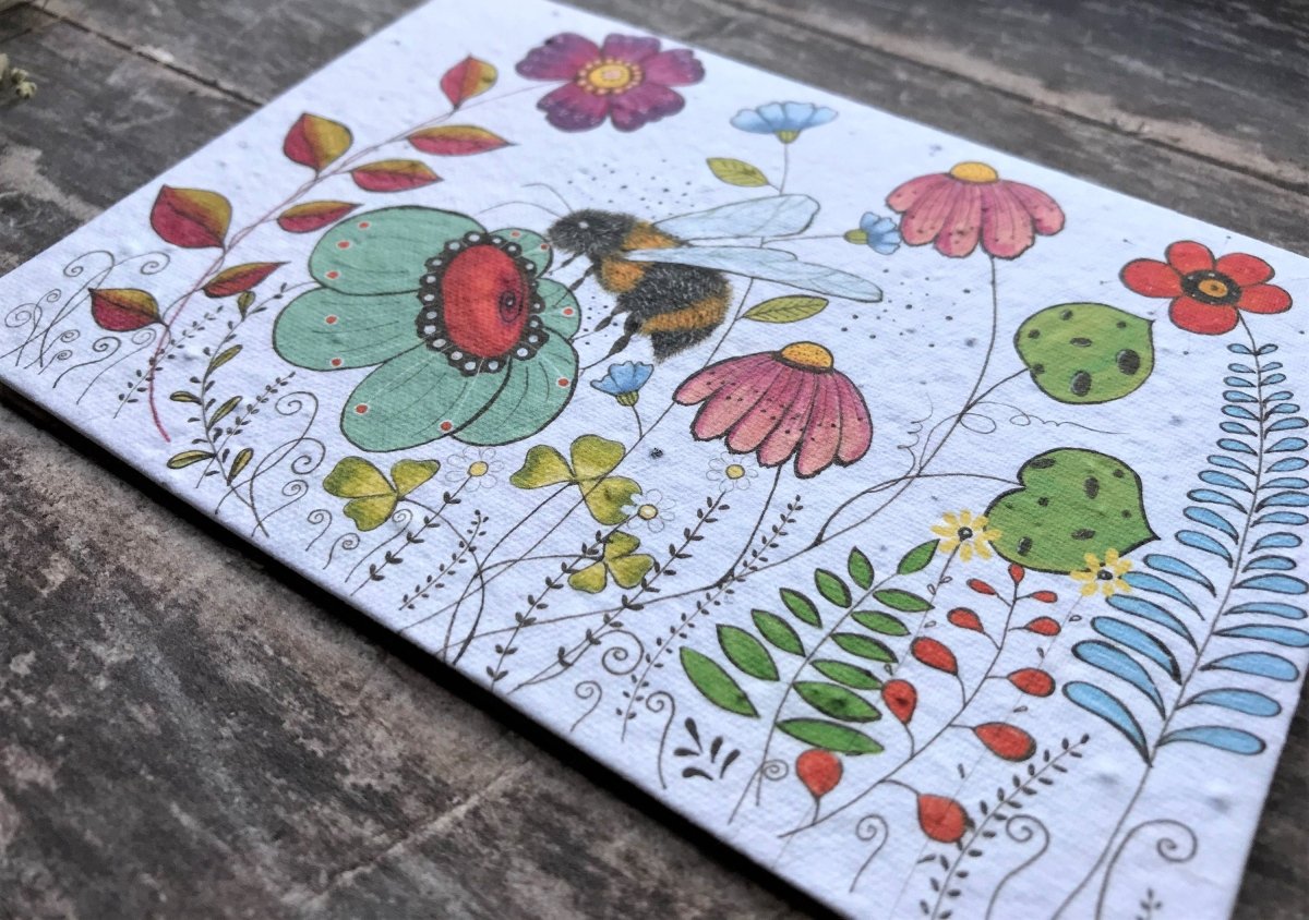Plantable Bee Birthday Card: Wildflower Seed Paper - Erika's Whimsical Art