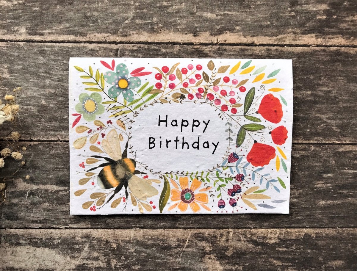 Plantable Bee Birthday Card: Wildflower Seed Paper - Erika's Whimsical Art