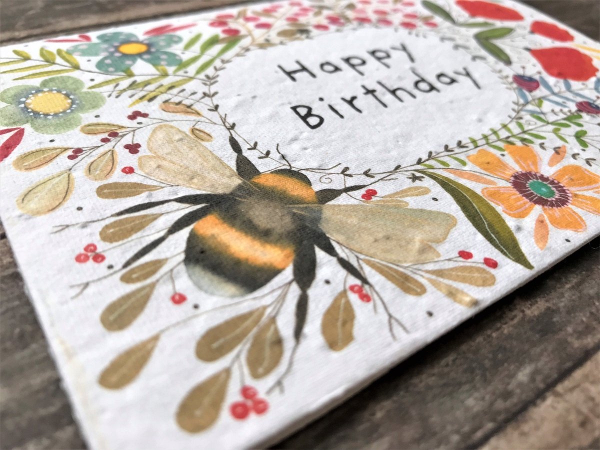 Plantable Bee Birthday Card: Wildflower Seed Paper - Erika's Whimsical Art