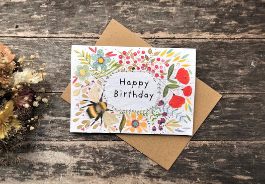Plantable Bee Birthday Card: Wildflower Seed Paper - Erika's Whimsical Art