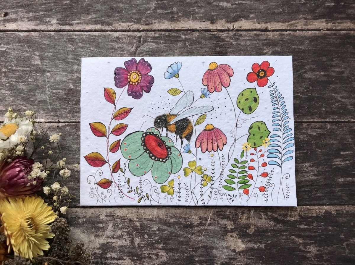 Plantable Bee Birthday Card: Wildflower Seed Paper - Erika's Whimsical Art