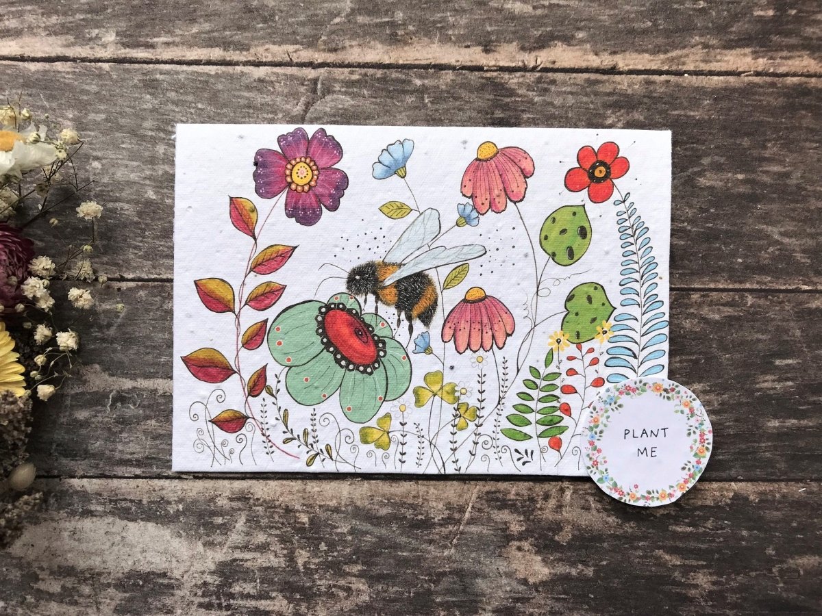 Plantable Bee Birthday Card: Wildflower Seed Paper - Erika's Whimsical Art