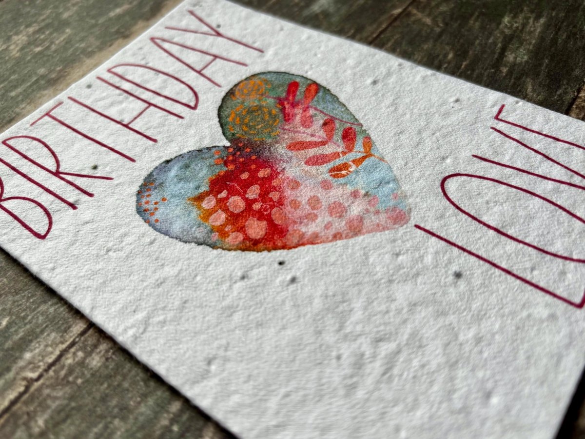 Plantable Birthday Card – Eco - Friendly Seed Paper with Heart - Erika's Whimsical Art