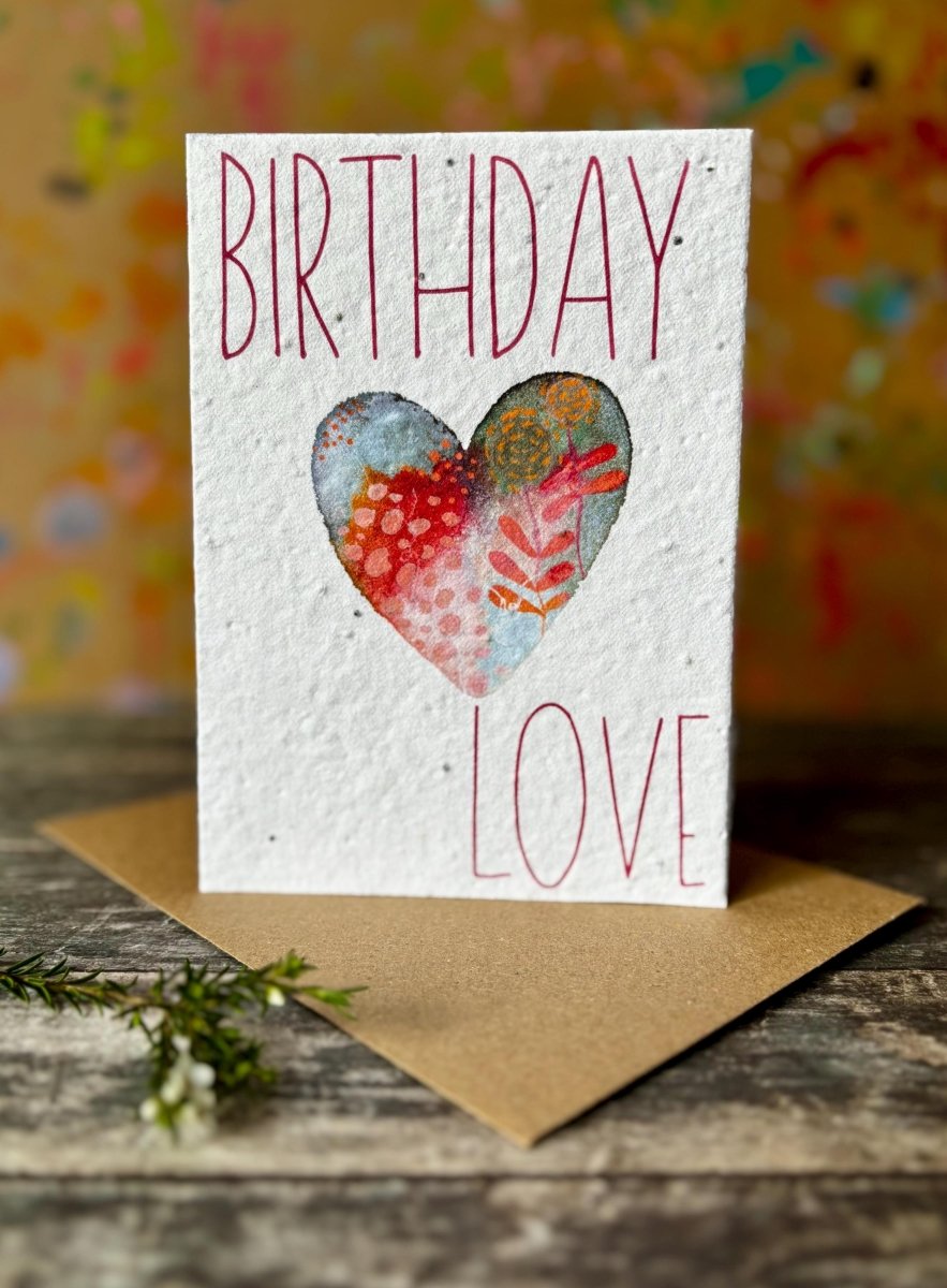 Plantable Birthday Card – Eco - Friendly Seed Paper with Heart - Erika's Whimsical Art