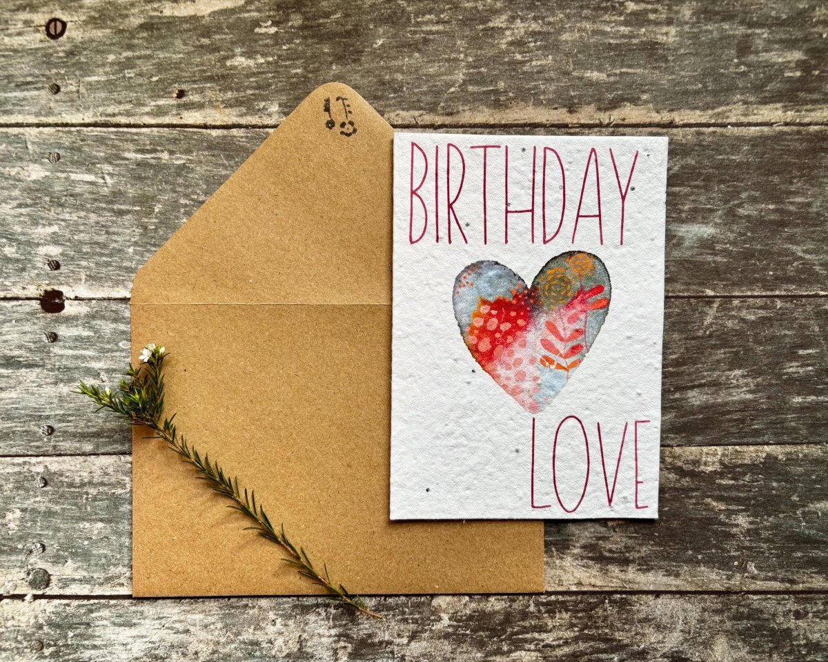 Plantable Birthday Card – Eco - Friendly Seed Paper with Heart - Erika's Whimsical Art