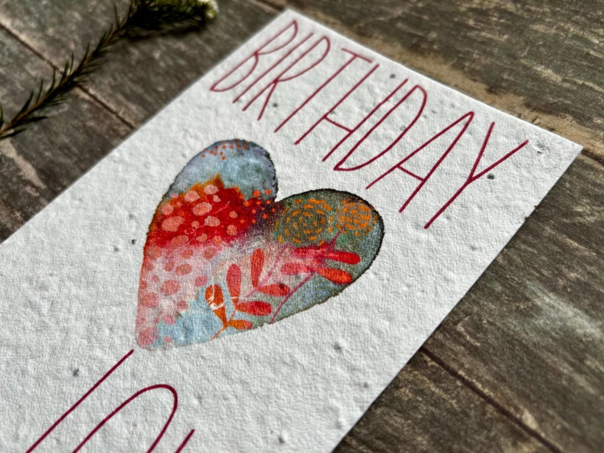 Plantable Birthday Card – Eco - Friendly Seed Paper with Heart - Erika's Whimsical Art