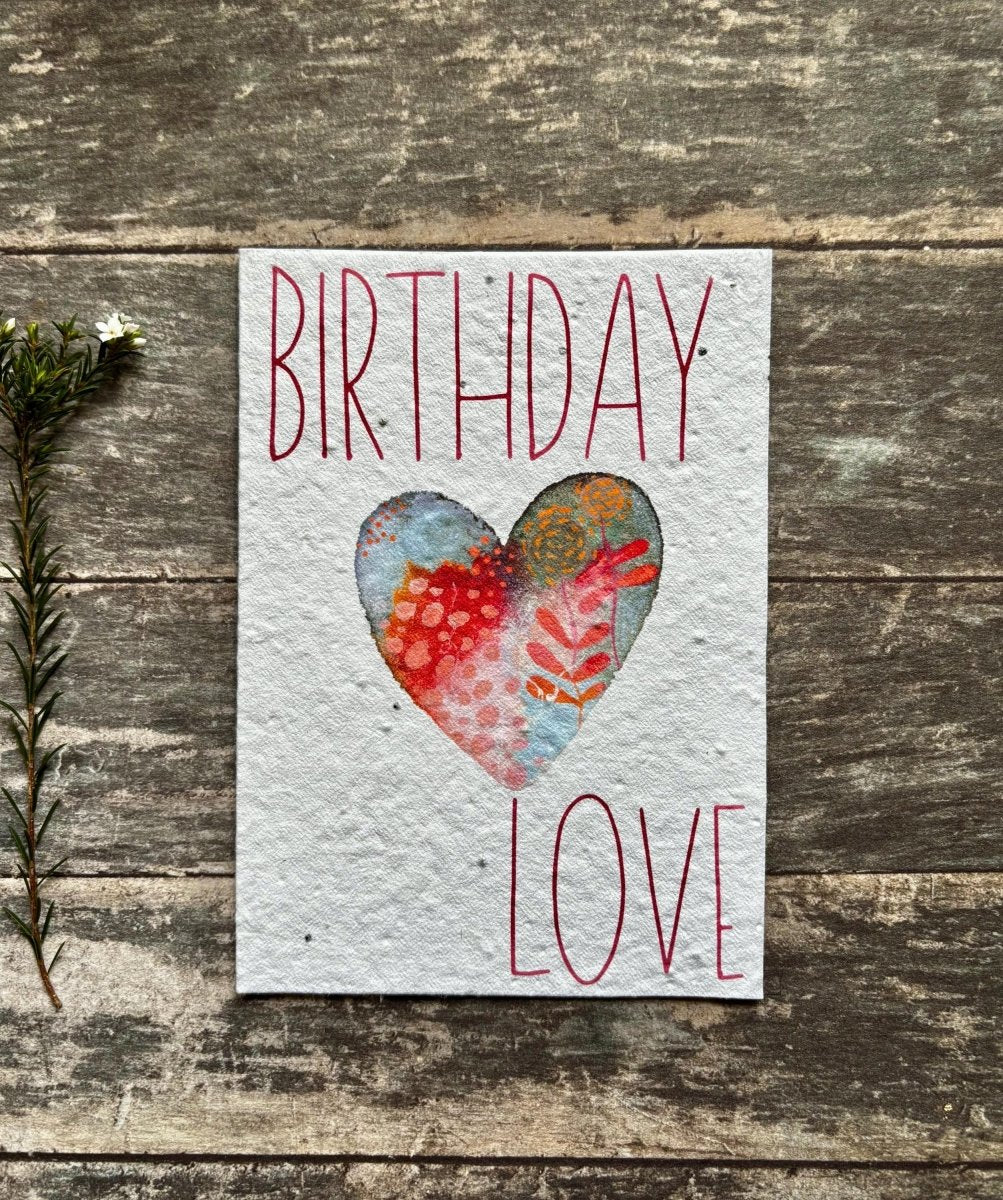 Plantable Birthday Card – Eco - Friendly Seed Paper with Heart - Erika's Whimsical Art