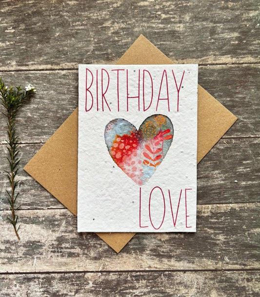 Plantable Birthday Card – Eco - Friendly Seed Paper with Heart - Erika's Whimsical Art