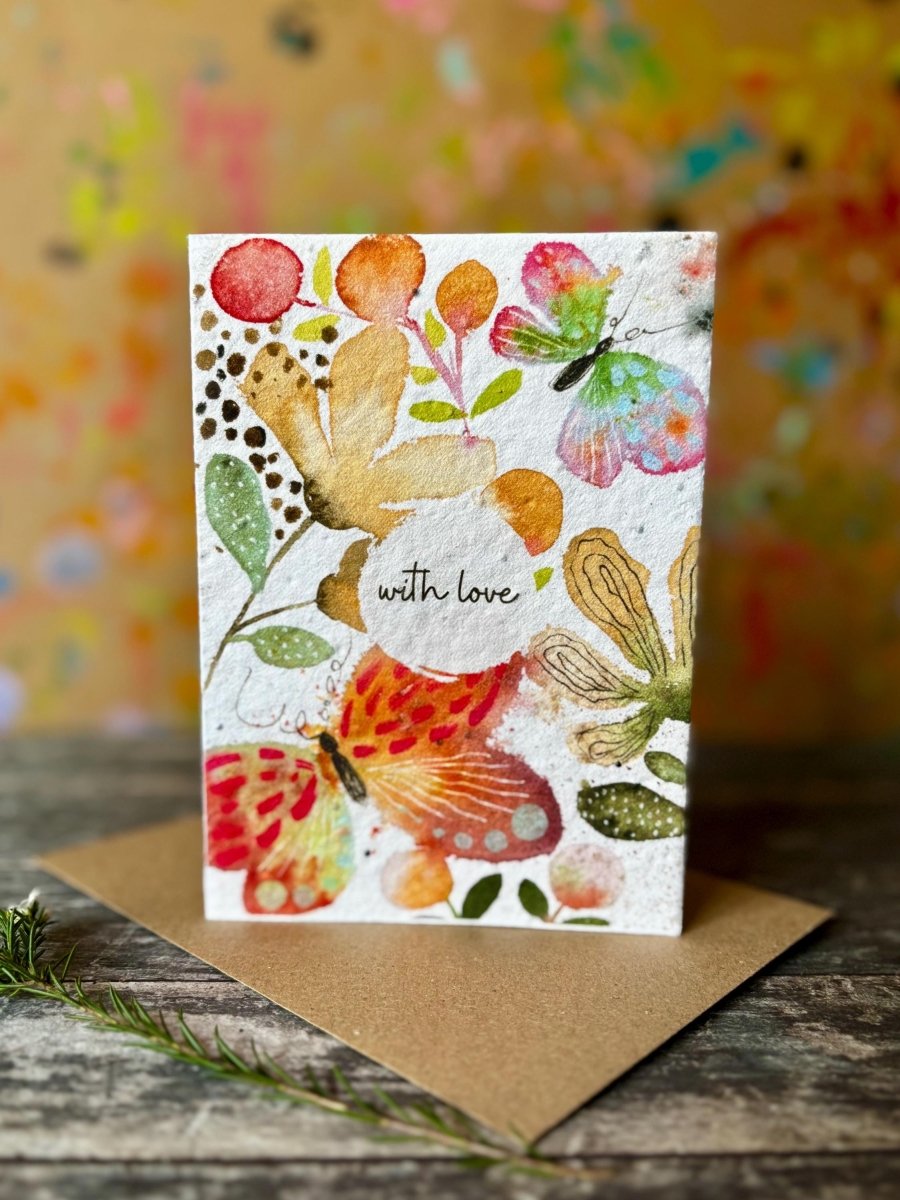 Plantable Butterfly Card – Wildflower Seed Paper 'With Love' Greeting - Erika's Whimsical Art
