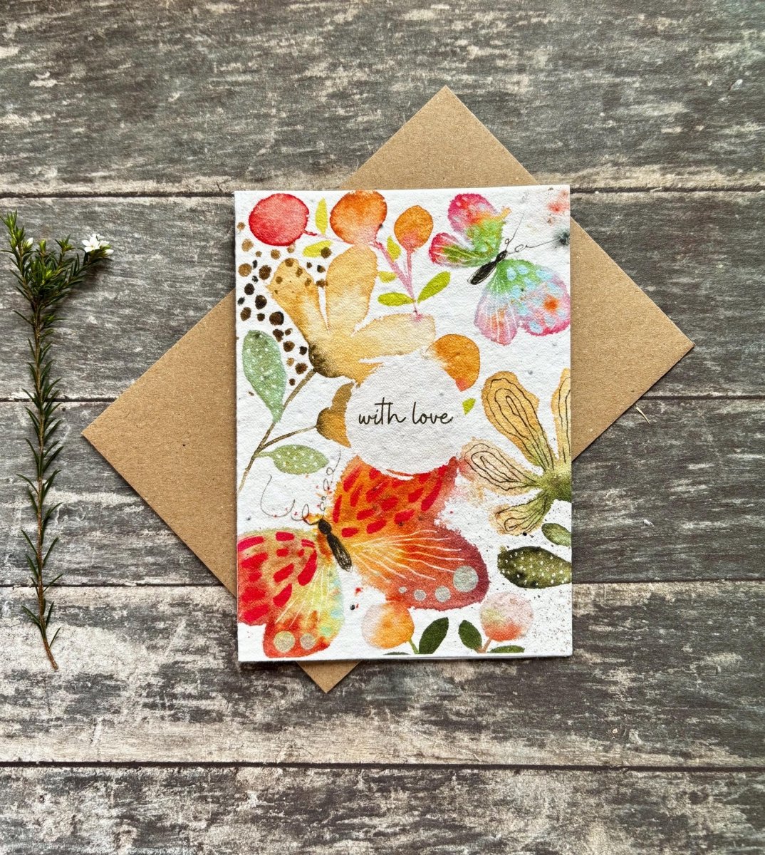Plantable Butterfly Card – Wildflower Seed Paper 'With Love' Greeting - Erika's Whimsical Art