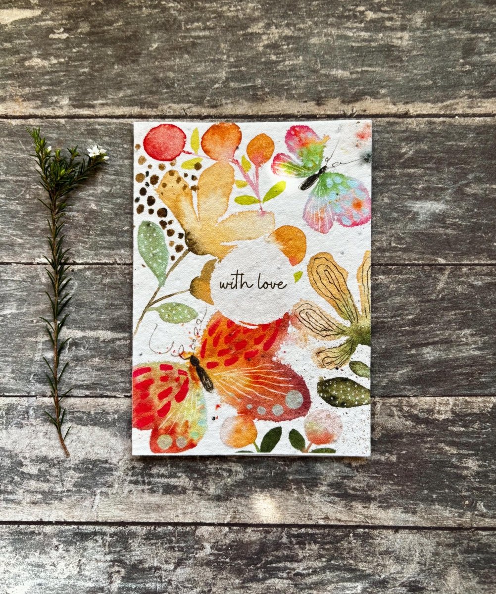Plantable Butterfly Card – Wildflower Seed Paper 'With Love' Greeting - Erika's Whimsical Art
