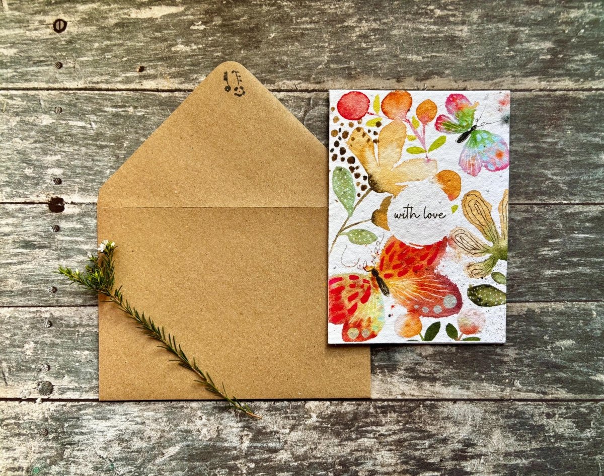 Plantable Butterfly Card – Wildflower Seed Paper 'With Love' Greeting - Erika's Whimsical Art