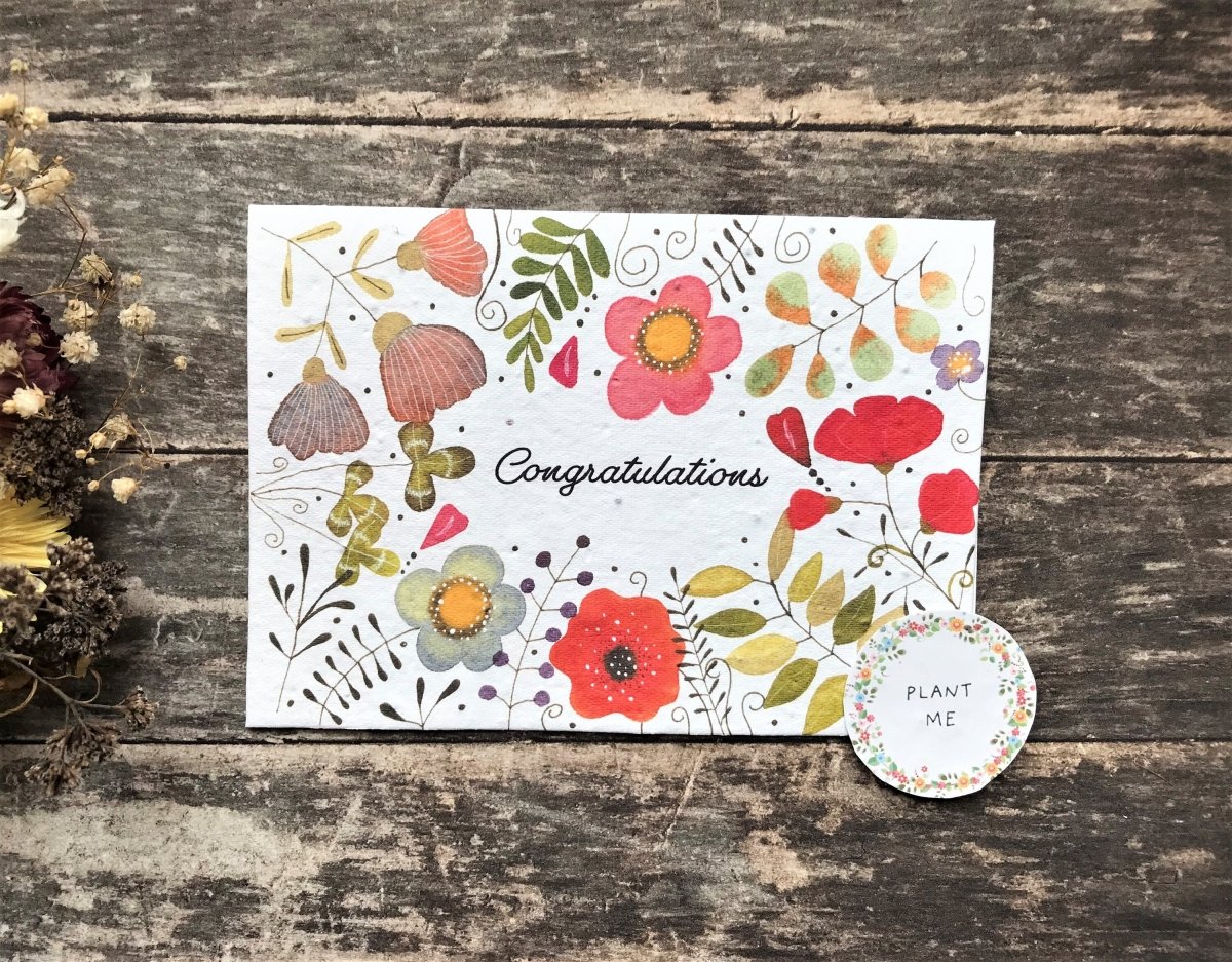 Plantable Congratulations Seed Paper Card: Flower Card - Erika's Whimsical Art