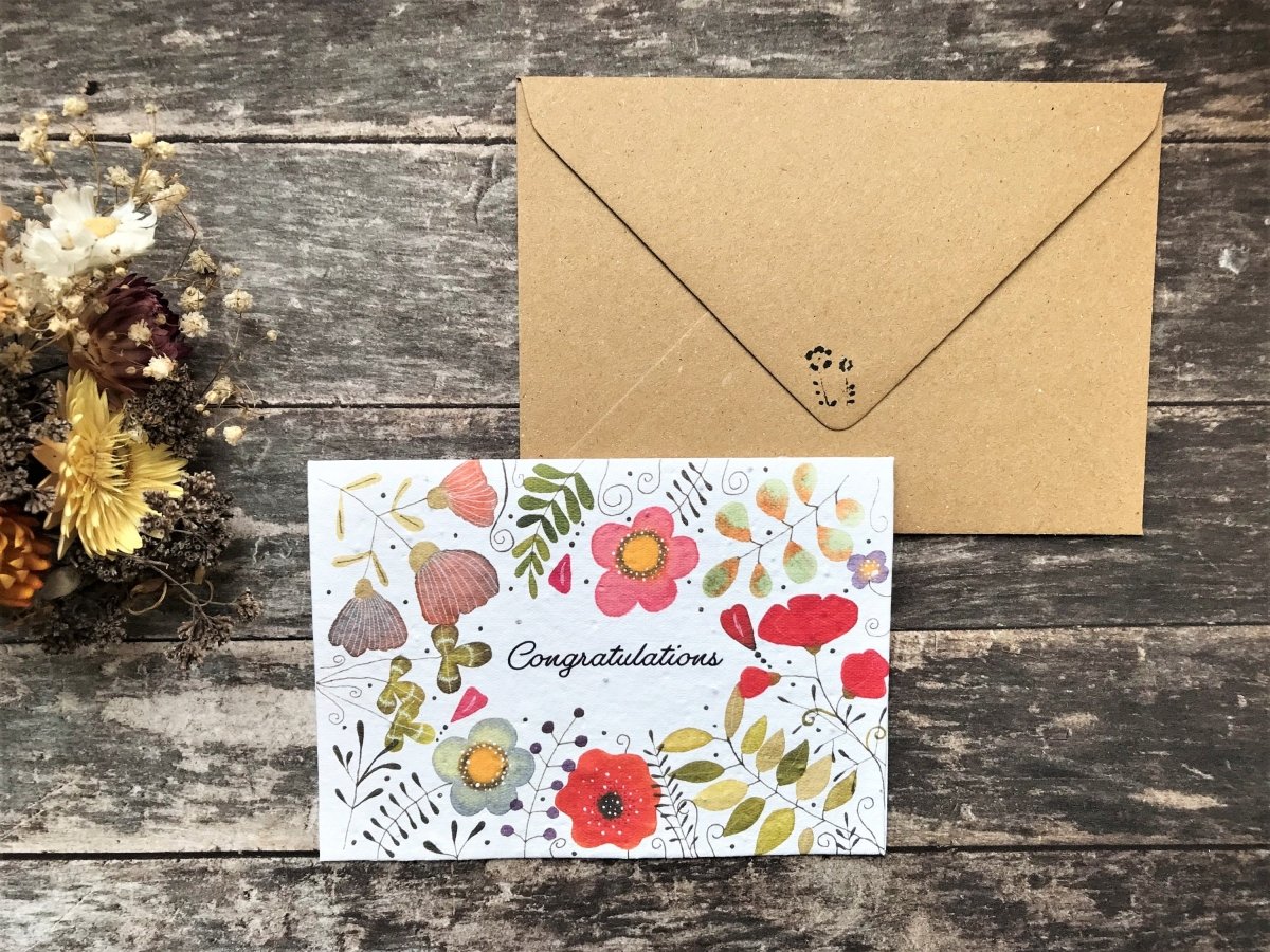 Plantable Congratulations Seed Paper Card: Flower Card - Erika's Whimsical Art