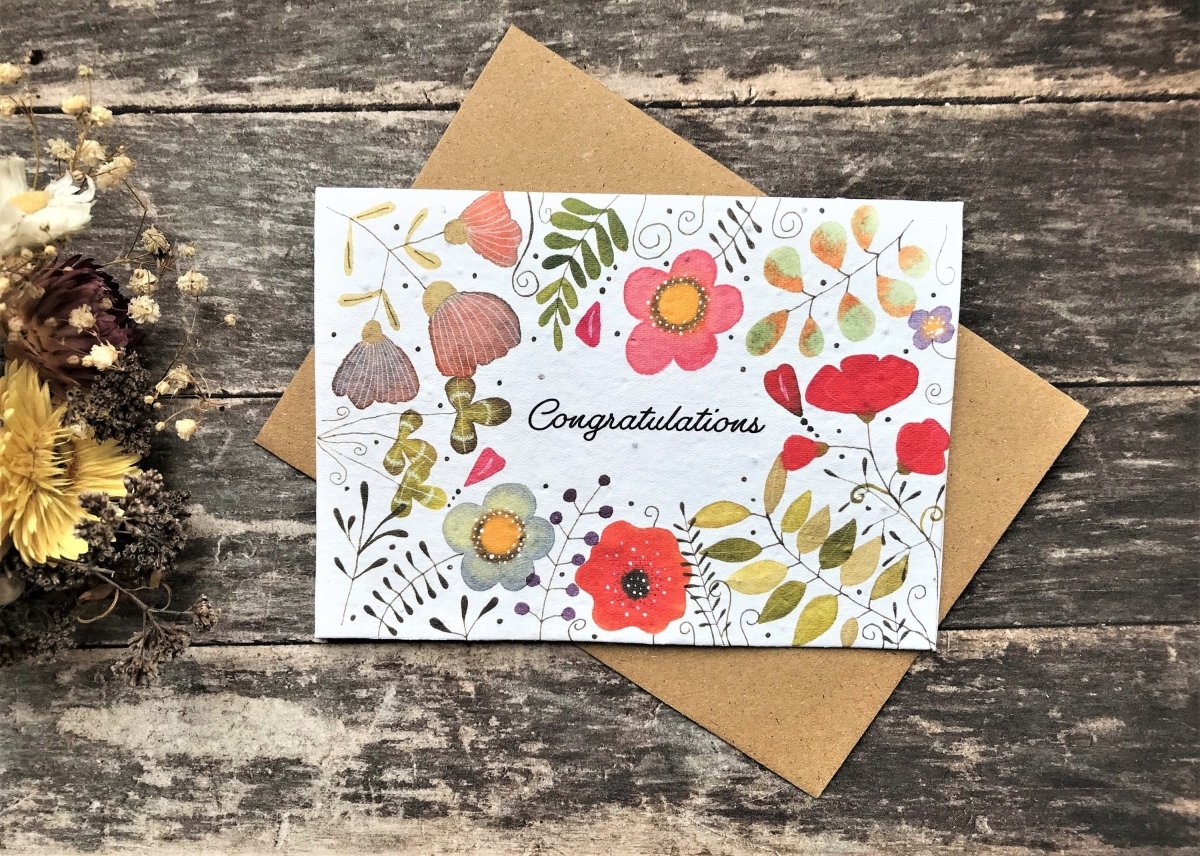 Plantable Congratulations Seed Paper Card: Flower Card - Erika's Whimsical Art