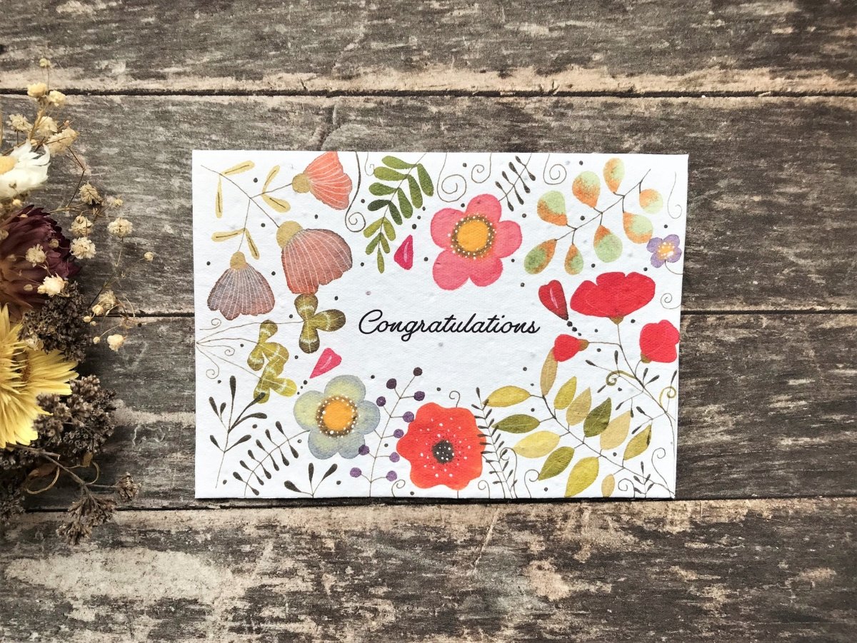 Plantable Congratulations Seed Paper Card: Flower Card - Erika's Whimsical Art
