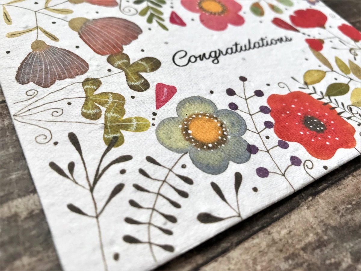 Plantable Congratulations Seed Paper Card: Flower Card - Erika's Whimsical Art