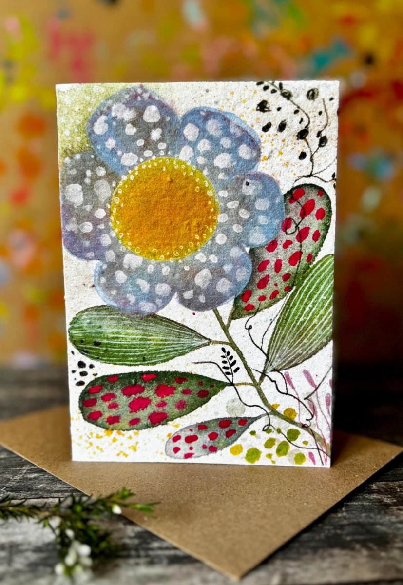 Plantable Daisy Flower Card – Eco Friendly Seed Paper Wildflower Greeting Card, Colourful Floral Illustration - Erika's Whimsical Art