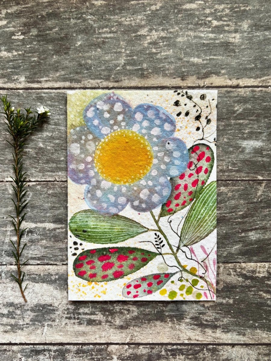 Plantable Daisy Flower Card – Eco Friendly Seed Paper Wildflower Greeting Card, Colourful Floral Illustration - Erika's Whimsical Art
