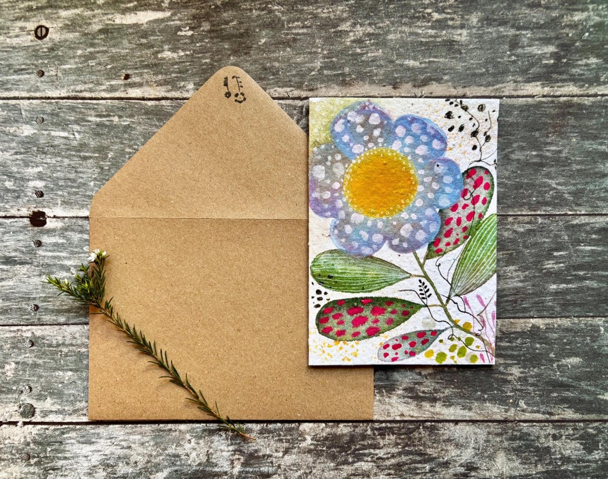 Plantable Daisy Flower Card – Eco Friendly Seed Paper Wildflower Greeting Card, Colourful Floral Illustration - Erika's Whimsical Art
