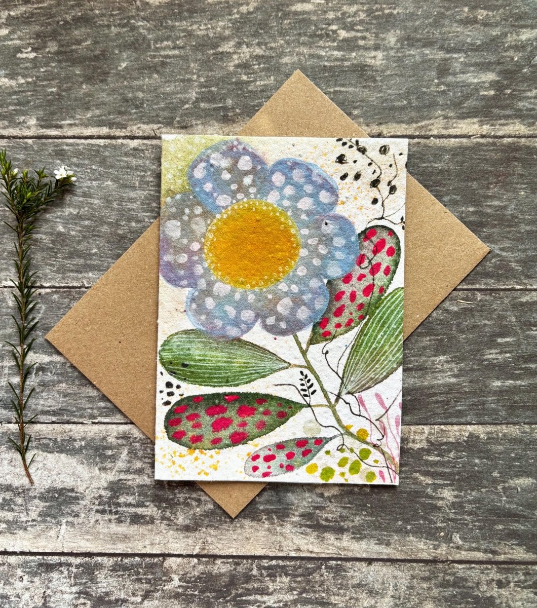 Plantable Daisy Flower Card – Eco Friendly Seed Paper Wildflower Greeting Card, Colourful Floral Illustration - Erika's Whimsical Art