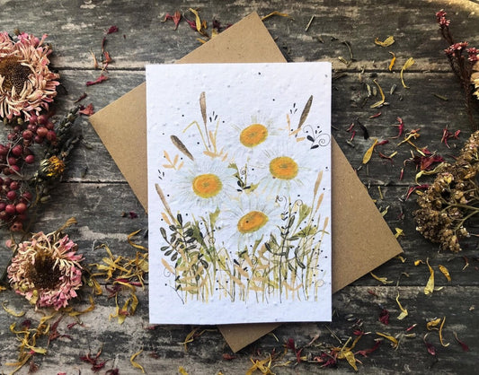 Plantable Daisy Seed Paper Card: Watercolor Floral Art - Erika's Whimsical Art