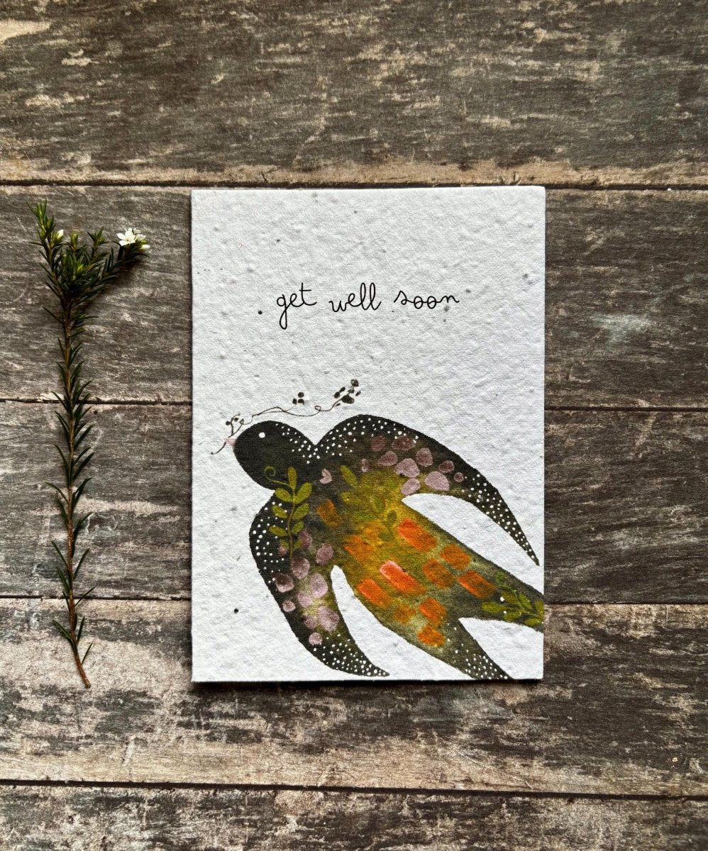 Plantable Get Well Card – Bird Design, Wildflower Seeds - Erika's Whimsical Art